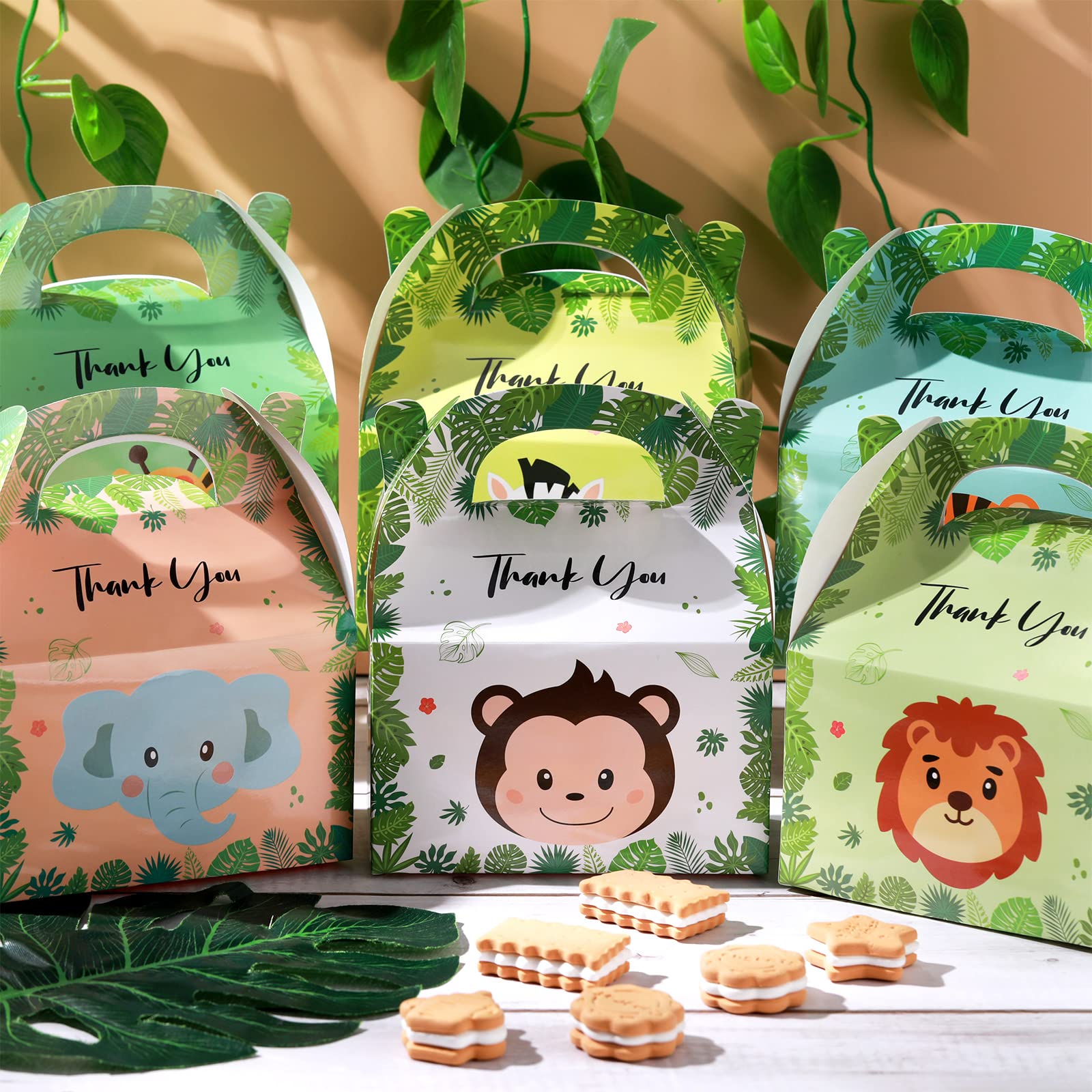 Marspark 24 Pcs Animal Party Favor Treat Box Safari Party Bags Zoo Party Favor Candy Goodie Gift Box for Kids Baby Shower Jungle Theme Party Supplies Birthday Party Decorations