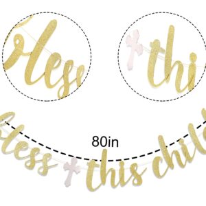 Bless This Child Banner - boy/girl Baptism Gold Banner, First Communion Baby Shower Banner, Party Toppers, Baby Baptism Shower, Baptism Banner