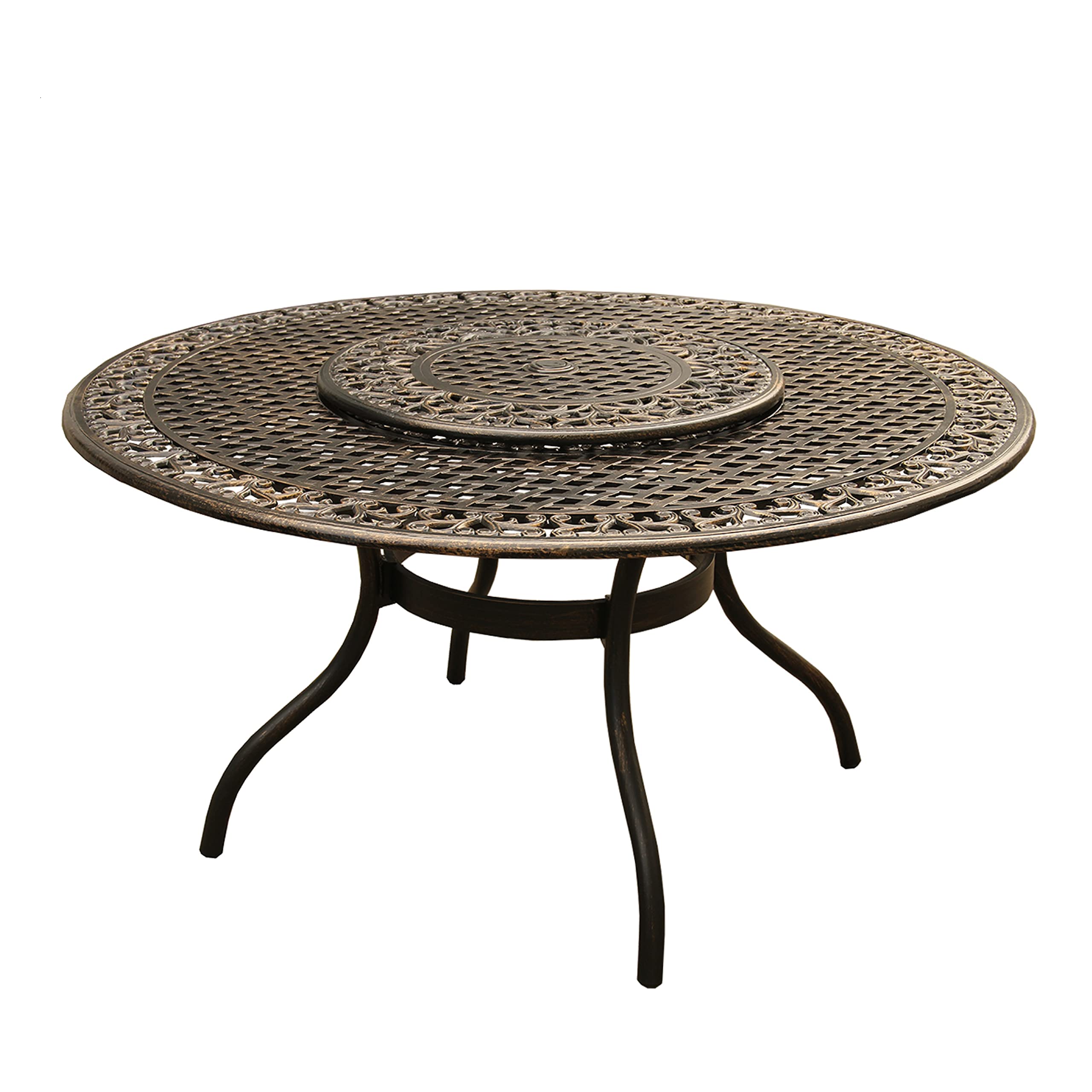 Oakland Living Modern Ornate Outdoor Mesh Aluminum 59-in Large Bronze Round Patio Dining Set with Lazy Susan and Six Chairs