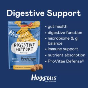 HUGGIBLES Digestive Support with Probiotic Supplement Chews for Dogs – Probiotics & Prebiotics for Daily Gut Health – Support Digestion & Tummy Troubles – Antioxidants for Longevity & Wellness