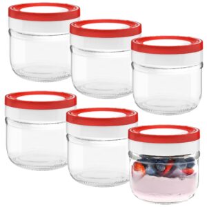 Tribello 10oz Mason Jars Overnight Oats Container With Lid, 6 Pack Glass Canning Jars, Wide Mouth Mason Jars With Lids Plastic Airtight Rubber - Clear Jars for Food - Freezer/Dishwasher Safe