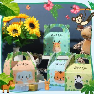 Marspark 24 Pcs Animal Party Favor Treat Box Safari Party Bags Zoo Party Favor Candy Goodie Gift Box for Kids Baby Shower Jungle Theme Party Supplies Birthday Party Decorations