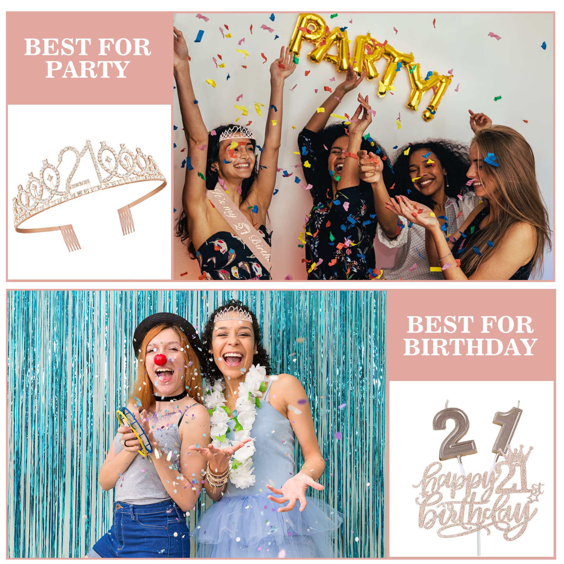 21st Birthday Decorations for Her, Including 21st Birthday Sash, Cake Topper, Crown, Candles, 21st Birthday Gifts for Her, 21st Birthday Decorations for Women