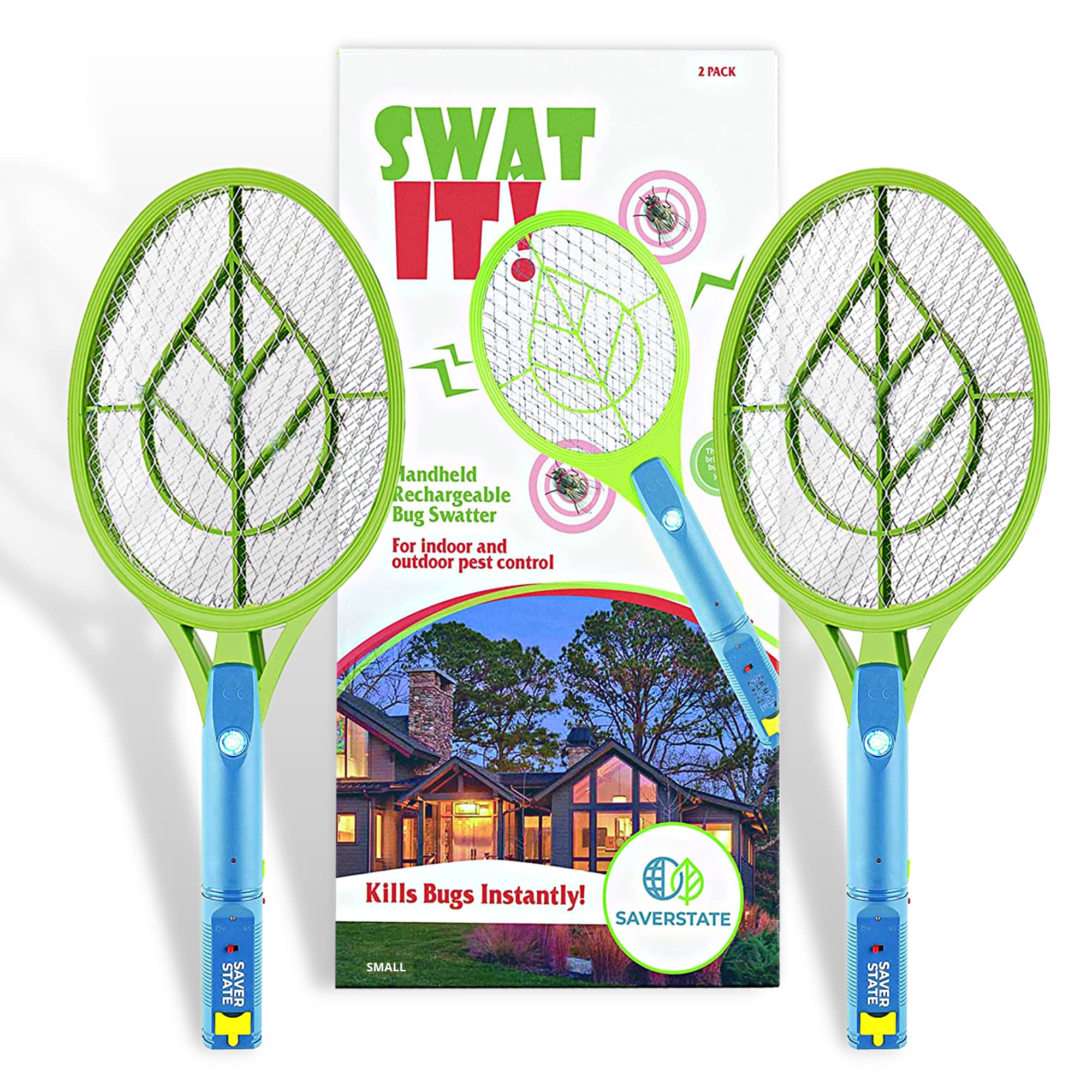 SWAT IT! Handheld Bug Zapper Racket, Rechargeable Electronic Fly Swatter Zapper, 4000 Volt, USB Charging Cable, 2 Pack (Mini)