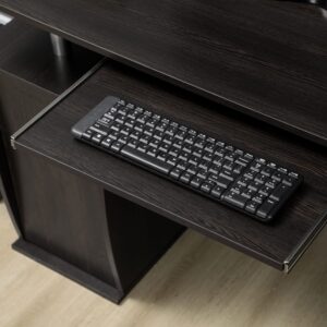 HOMCOM 47" Computer Desk with Keyboard Tray and Storage Drawers, Home Office Workstation Table with Storage Shelves, Dark Brown Wood Grain