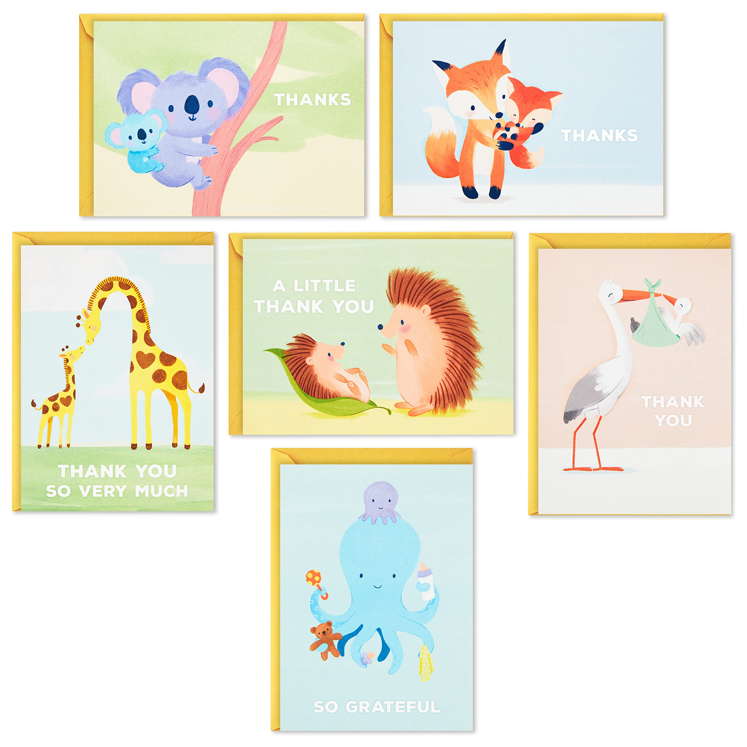 Hallmark Baby Shower Thank You Cards Assortment, Baby Animals (48 Cards and Envelopes—Stork, Giraffes, Koalas, Octopus, Fox, Hedgehogs)