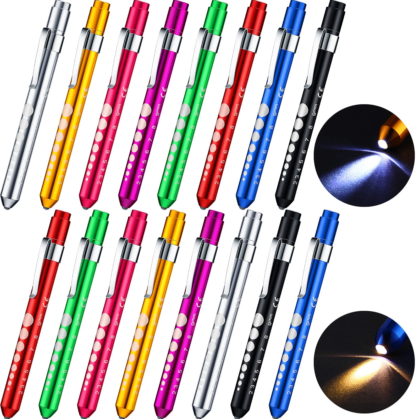 16 Pack Pen Light Nurse LED Penlight Pen Lights for Nurses Penlight Pupil Penlight with Pupil Gauge Reusable Penlight for Nurse Students Doctors Daily Use