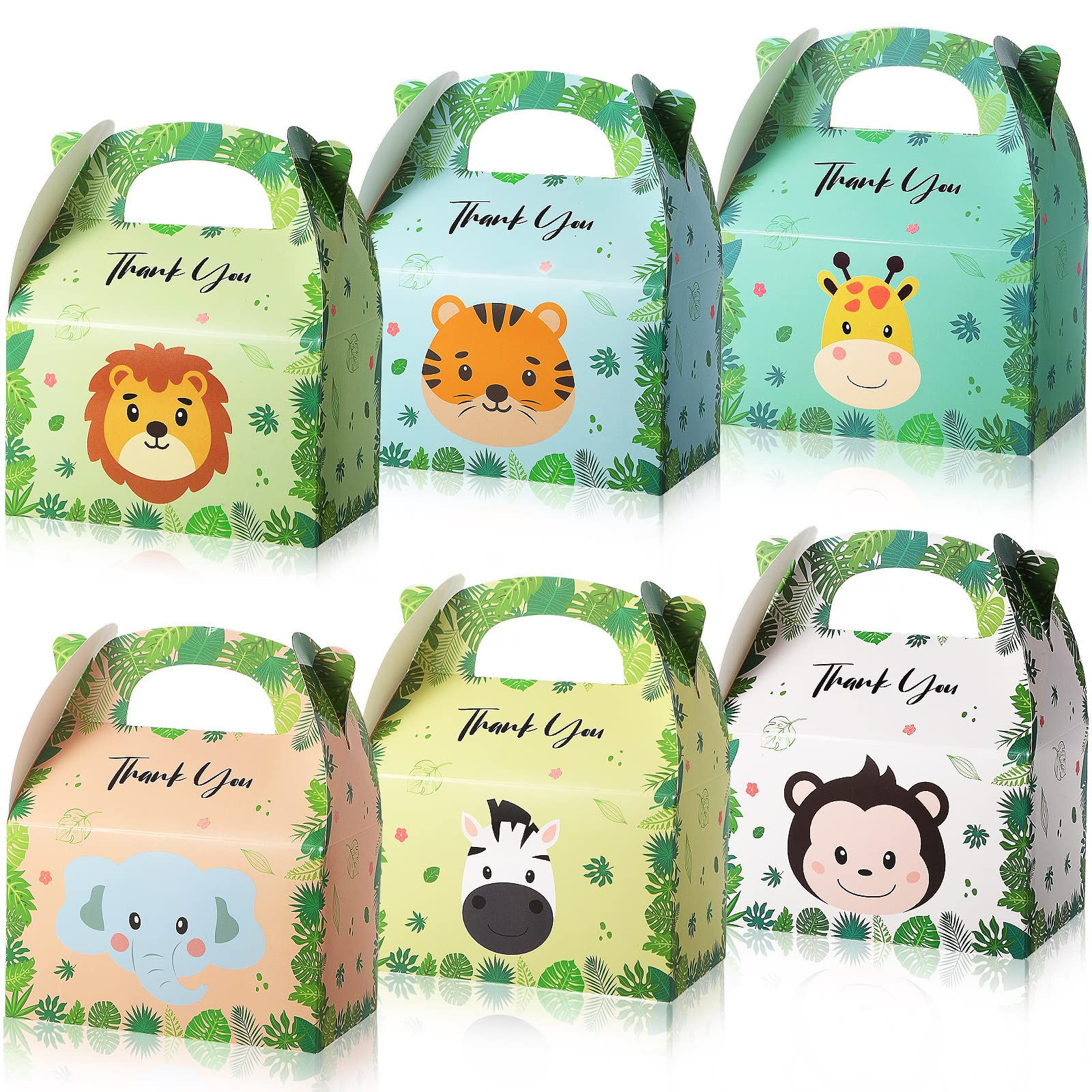 Marspark 24 Pcs Animal Party Favor Treat Box Safari Party Bags Zoo Party Favor Candy Goodie Gift Box for Kids Baby Shower Jungle Theme Party Supplies Birthday Party Decorations