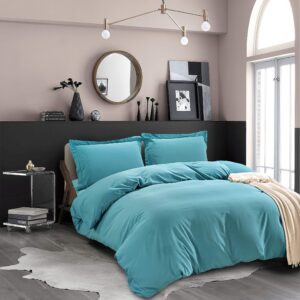 La Calypso Bedding 100% Cotton 600 Thread Count Duvet Set, 1 Piece Duvet Cover with Zipper Closure & Corner Ties and 2 Pillowcase, Comforter Cover Set (King/California King Size, Turquoise)