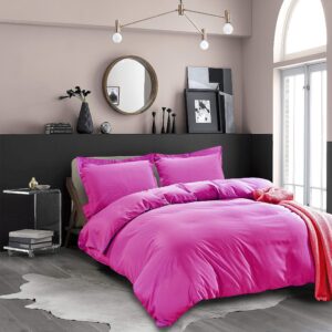 La Calypso Bedding 100% Cotton 600 Thread Count Duvet Set, 1 Piece Duvet Cover with Zipper Closure & Corner Ties and 2 Pillowcase, Comforter Cover Set (King/California King Size, Hot Pink)