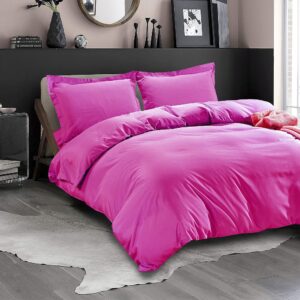 La Calypso Bedding 100% Cotton 600 Thread Count Duvet Set, 1 Piece Duvet Cover with Zipper Closure & Corner Ties and 2 Pillowcase, Comforter Cover Set (King/California King Size, Hot Pink)