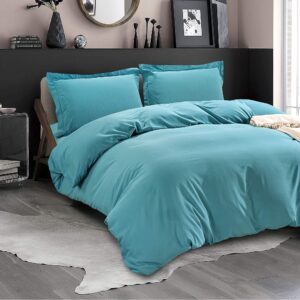 La Calypso Bedding 100% Cotton 600 Thread Count Duvet Set, 1 Piece Duvet Cover with Zipper Closure & Corner Ties and 2 Pillowcase, Comforter Cover Set (King/California King Size, Turquoise)