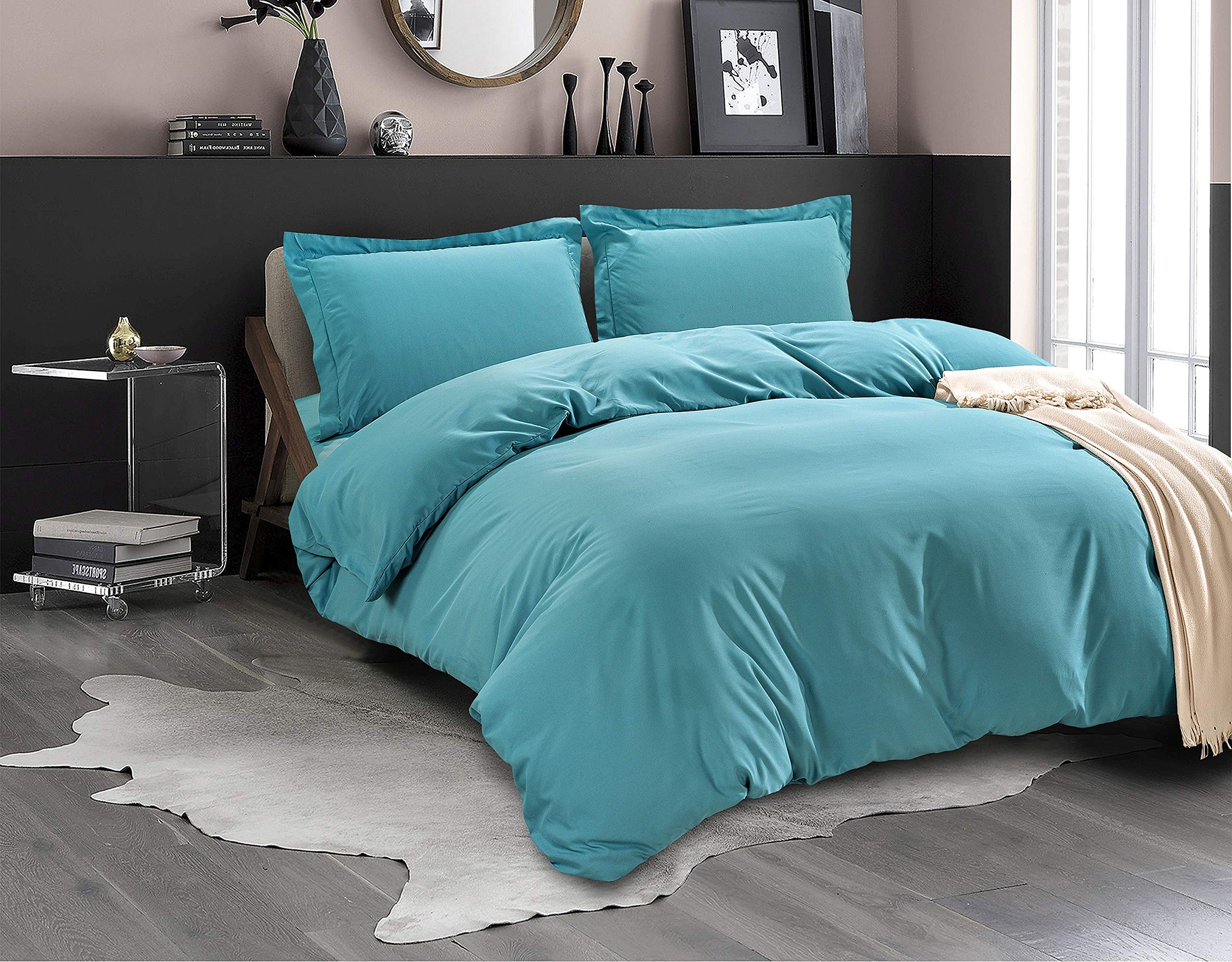 La Calypso Bedding 100% Cotton 600 Thread Count Duvet Set, 1 Piece Duvet Cover with Zipper Closure & Corner Ties and 2 Pillowcase, Comforter Cover Set (King/California King Size, Turquoise)