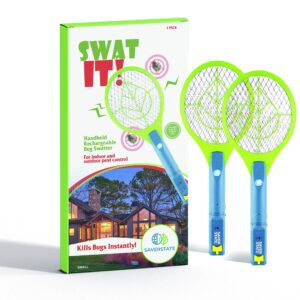 SWAT IT! Handheld Bug Zapper Racket, Rechargeable Electronic Fly Swatter Zapper, 4000 Volt, USB Charging Cable, 2 Pack (Mini)