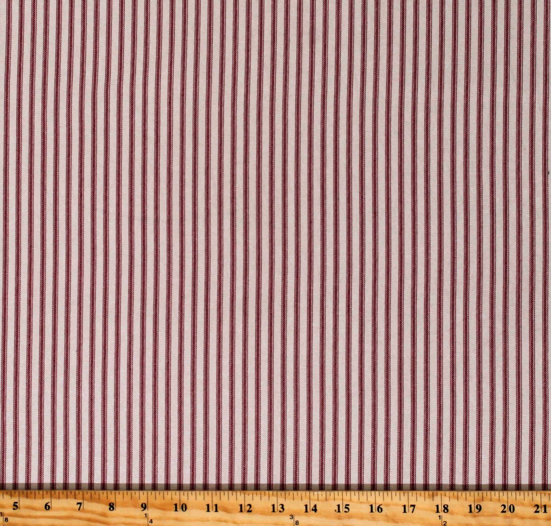 Ticking Stripe Dark Red Stripes on Natural 56" Wide Cotton Home Decor Fabric by The Yard (A103.28)