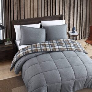 Eddie Bauer - Queen Duvet Cover Set, Reversible Bedding with Matching Shams, Stain Resistant Home Decor (Richmond Grey, Queen)