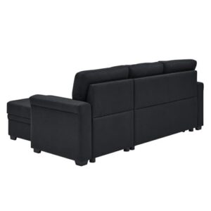 Oadeer Home 86" Reversible Sleeper Sofa with Chaise Storage Sectional, Black