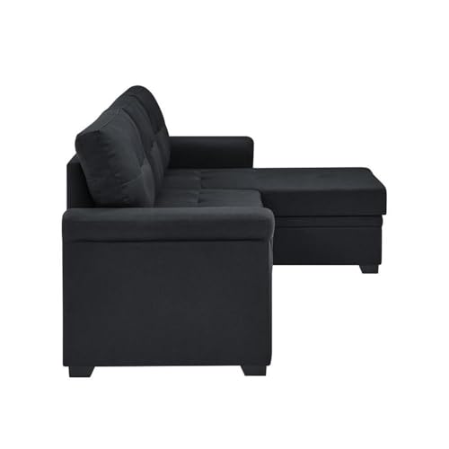 Oadeer Home 86" Reversible Sleeper Sofa with Chaise Storage Sectional, Black