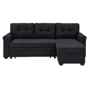 Oadeer Home 86" Reversible Sleeper Sofa with Chaise Storage Sectional, Black