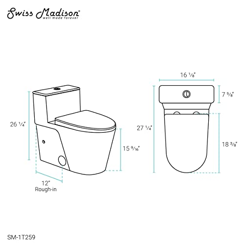 Swiss Madison Well Made Forever SM-1T259, Arles One-Piece Elongated Toilet Vortex Dual-Flush 0.8/1.18 gpf