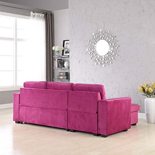 Legend Vansen 91''Velvet Sofa Chaise Storage Reversible L-Shape Sleeper Sectional,Sofabed,Seelper, Apt, Violet