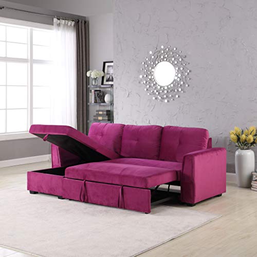 Legend Vansen 91''Velvet Sofa Chaise Storage Reversible L-Shape Sleeper Sectional,Sofabed,Seelper, Apt, Violet