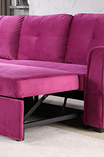 Legend Vansen 91''Velvet Sofa Chaise Storage Reversible L-Shape Sleeper Sectional,Sofabed,Seelper, Apt, Violet