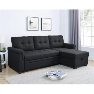 Oadeer Home 86" Reversible Sleeper Sofa with Chaise Storage Sectional, Black