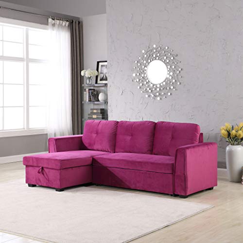 Legend Vansen 91''Velvet Sofa Chaise Storage Reversible L-Shape Sleeper Sectional,Sofabed,Seelper, Apt, Violet