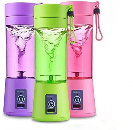 Portable Blender Smoothies Personal Blender Mini Shakes Juicer 380 ml Cup USB Rechargeable Cordless Shaker Bottle (Blue), 8x3 (Q2-6888)