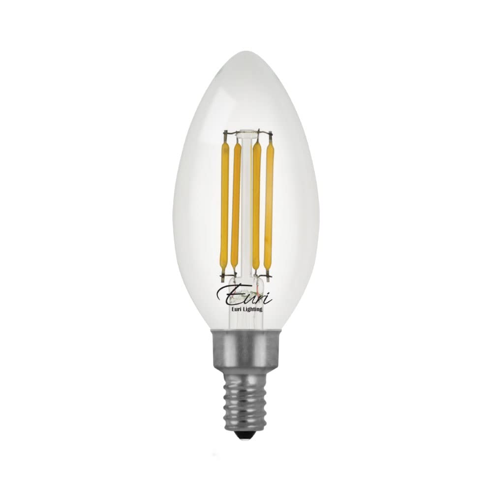 Euri Lighting VB10-3050cec-4, 4-Pack Dimmable LED B10 Filament, 5.5W (50W Equiv) 500lm, 90+ CRI, Cool White (5000K) E12, 120V, Wet Rated, UL,CA Compliant 3YR 15K HR WTY