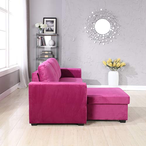 Legend Vansen 91''Velvet Sofa Chaise Storage Reversible L-Shape Sleeper Sectional,Sofabed,Seelper, Apt, Violet