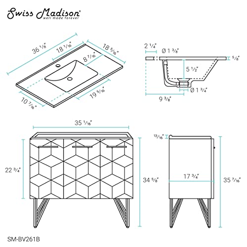 Swiss Madison Well Made Forever Annecy Bathroom Vanity, 35.05 x 35.95 x 41.85, Phantom 36