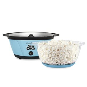 West Bend PC8270BL13 Stir Crazy Hot Oil Popcorn Popper, Popcorn Maker Machine with Large Serving Bowl Lid and Stirring Rod, 6 Qt, Blue