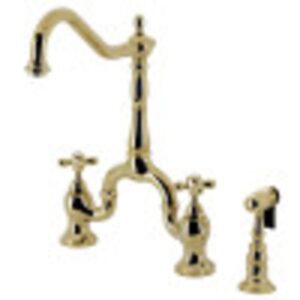 kingston brass ks7752axbs english country bridge kitchen faucet, polished brass