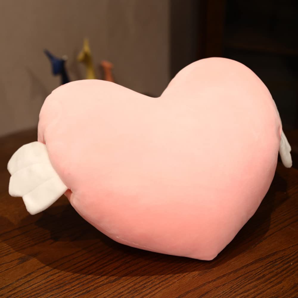 Plush Heart Shaped Pillow with Angel Wings,Soft Heart Pillow Cushion Toy Throw Pillows Valentine's Day Gift Room Office Car Decor Romantic Present