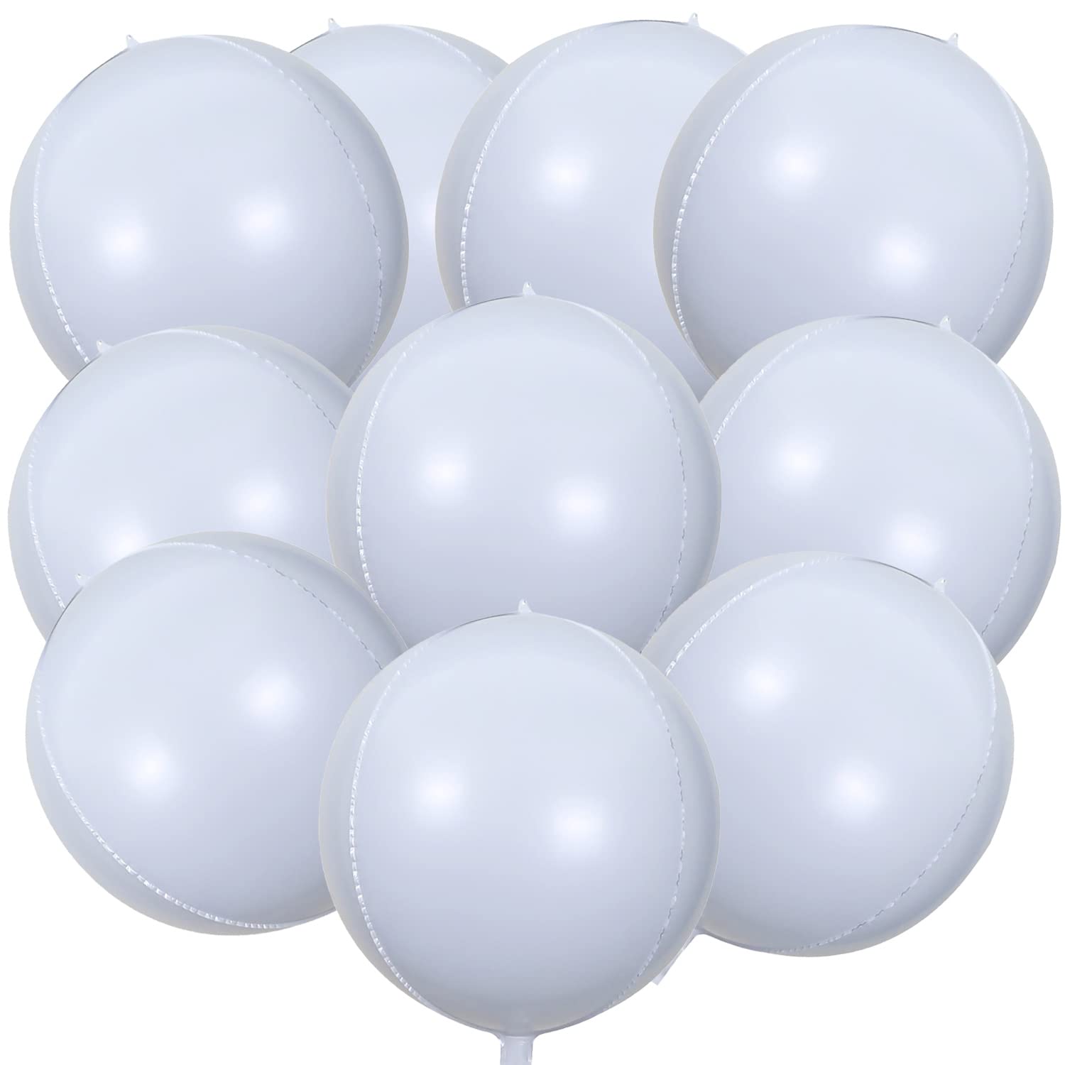 KALOR 10 Pcs 22 Inch White Mylar Balloons, Large 4D Giant Round Foil Balloon Big Mirror Metallic Balloons for Birthday Party Baby Shower Gender Reveal Supplies