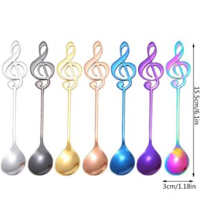 Hoshen 7-Piece Musical Note Coffee Spoon Set, 6-Inch Stainless Steel Ice Cream Tea Sugar Spoon, Espresso Stirring Spoon, Cold Drinks, Desserts, Party Stirring Tableware - 7 Colors