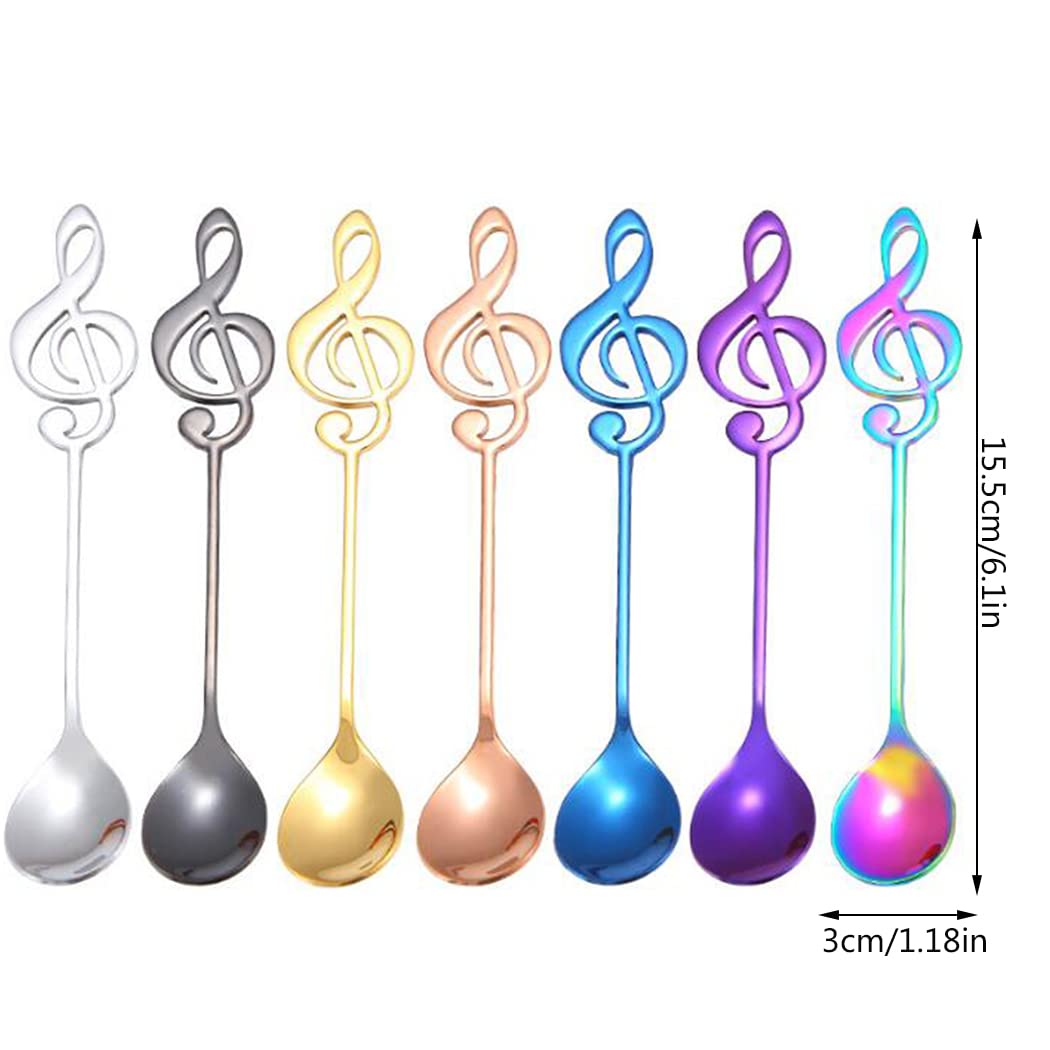 Hoshen 7-Piece Musical Note Coffee Spoon Set, 6-Inch Stainless Steel Ice Cream Tea Sugar Spoon, Espresso Stirring Spoon, Cold Drinks, Desserts, Party Stirring Tableware - 7 Colors