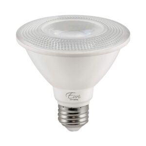 euri lighting ep30-11w6000es dimmable led par30 short neck, 11w (75w equal) 850lm, 80cri, soft white (3000k) 40° beam angle, damp rated, ul, energy star, 3yr 25k hr wty, one count