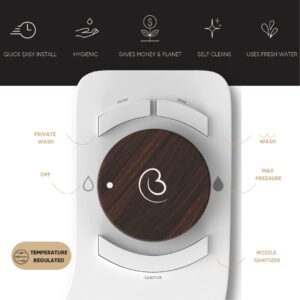 Boss Bidet Revolution Plus (Warm Water). Bidet Attachment for toilet. Luxury design, Bidet sprayer for toilet, non electric, dual nozzle, feminine wash, self cleaning. Italian Oak Wood.