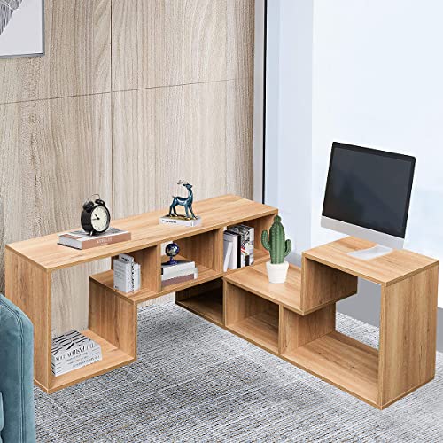 Recaceik Cube Bookshelf 2 Shelf Bookcase L-Shaped TV Console Stand Modern Entertainment Center with Open Storage Shelves for CDs/Movies/Books for Living Room, Bedroom, Home Office