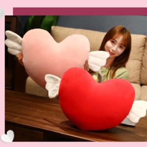 Plush Heart Shaped Pillow with Angel Wings,Soft Heart Pillow Cushion Toy Throw Pillows Valentine's Day Gift Room Office Car Decor Romantic Present