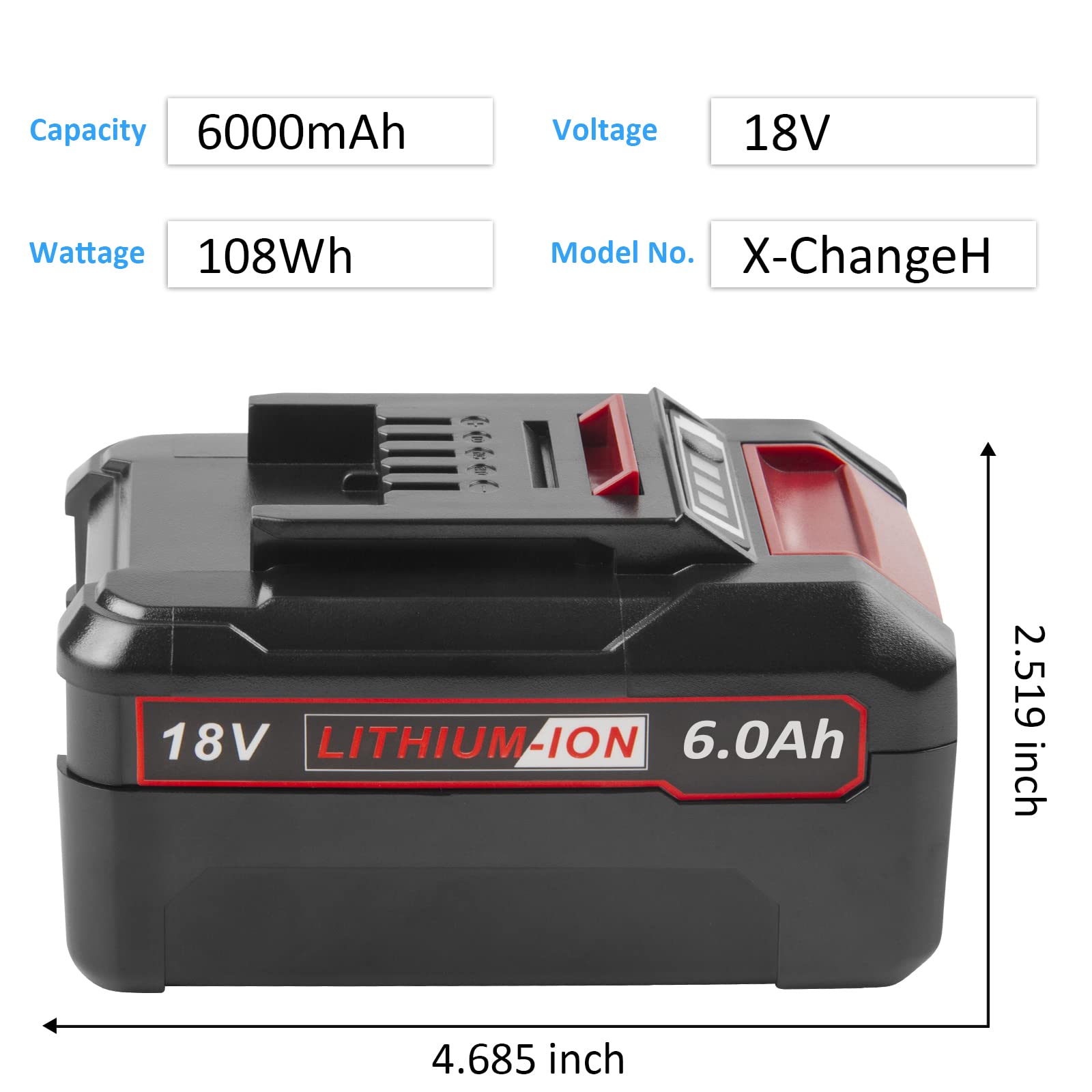 2 Packs 18V 6000mAh Battery Packs Compatible with Einhell Tools X-Change 4511396 4511437neu PXBP-600 PX-BAT52 Cordless Power Tools Battery