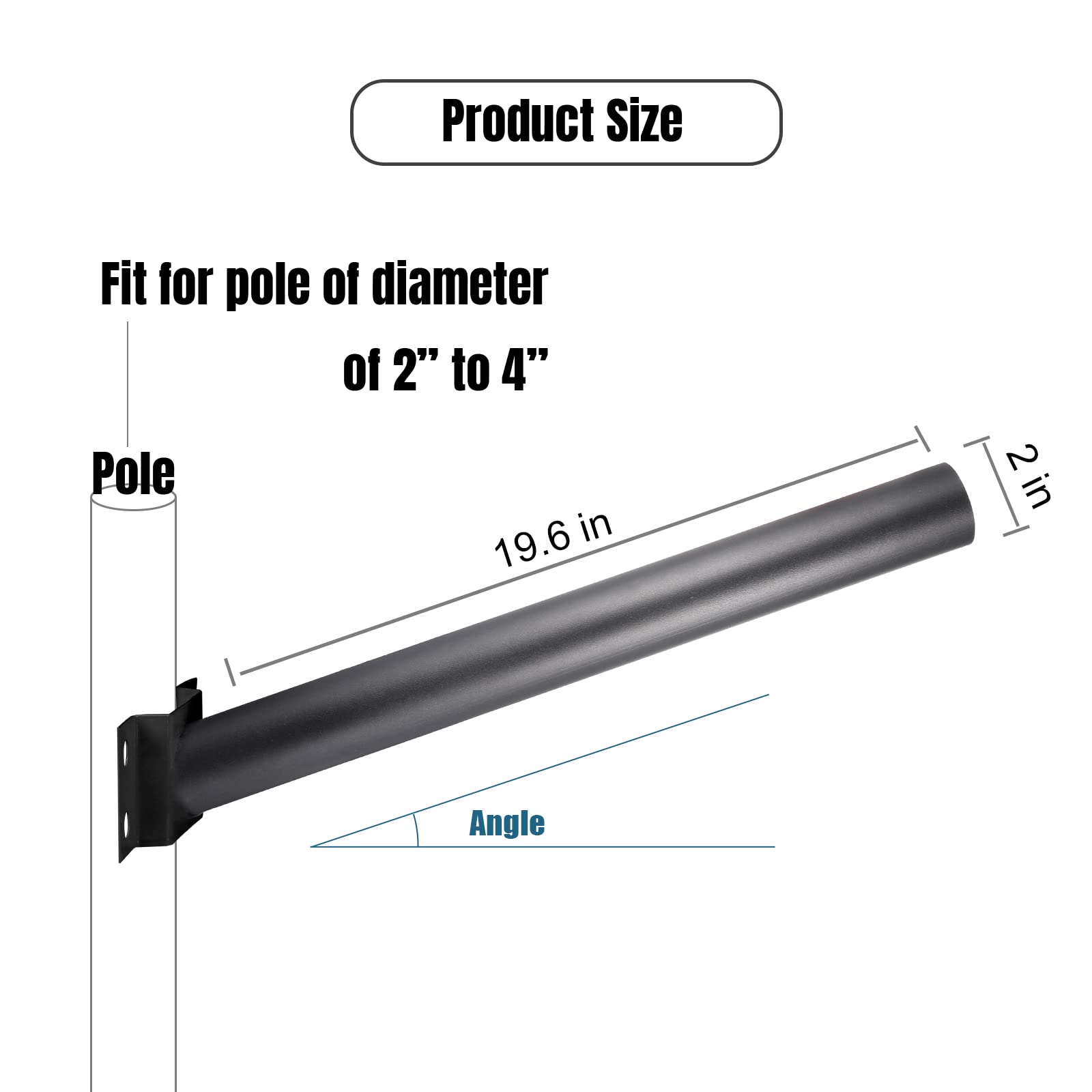 LERMITY Black Mounting Pole Pick Arm for Solar Street Light Metal LED Light Mounting Bracket (2 Pack)