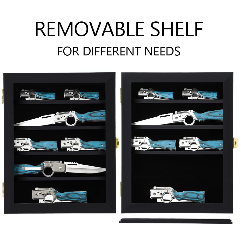 Grintus Pocket Knife Display Case Knife Collection Display Box for Wall Folding Knife Cabinet with Uv Protection Acrylic Lockable Black