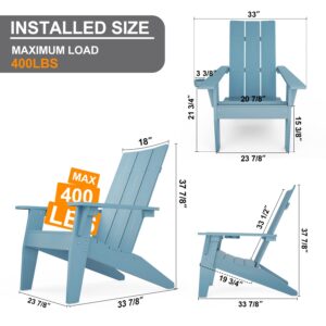 MXIMU Modern Adirondack Chair Weather Resistant with Cup Holder Oversized Fire Pit Chairs Adorondic Plastic Outdoor Chairs for Firepit Area Seating (Blue)