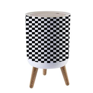 ikflwjutfw small trash can with lid black and white checkered seamless stock 7 liter round garbage can elasticity press cover lid wastebasket for kitchen bathroom office 1.8 gallon