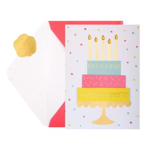 acbowe happy birthday card for woman, handmade 3d birthday cake birthday card for mom with pink envelopes and golden embossed fireproof paint seal sticker. 4.75'' x 6.75''