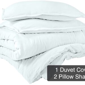 ROYALE White Duvet Cover Queen Size - Washed Duvet Cover Set, 3 Piece Double Brushed Duvet Covers with Button Closure & Corner Ties - 1 Duvet Cover 90x90 inches and 2 Pillow Shams - Comforter Cover